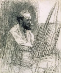 Porträtt av Edouard Manet (1832-83) vid hans staffli